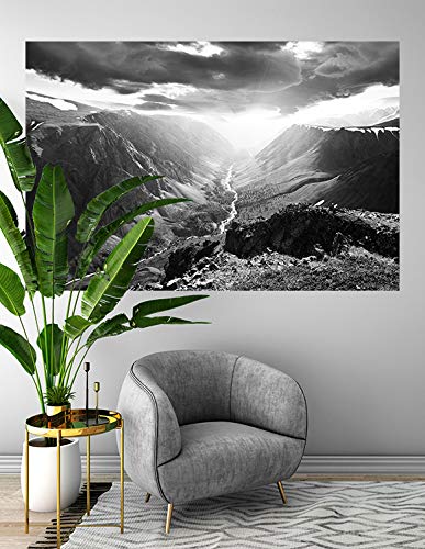 Fotomural autoadhesivo paisaje de montaña del Altai – Negro y blanco 150 x 100 cm – Póster de pared con motivo de paisaje de montaña – Alta montaña en el Altai