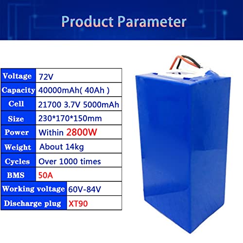 FREEDOH Paquete De Batería De Litio 72V 21700, 20Ah 30Ah 40Ah 50Ah 60Ah Ebike Batería De Iones De Litio con BMS Y Cargador para Motocicletas Ciclomotores Reemplazo Baterías Plomo-ácido,40ah