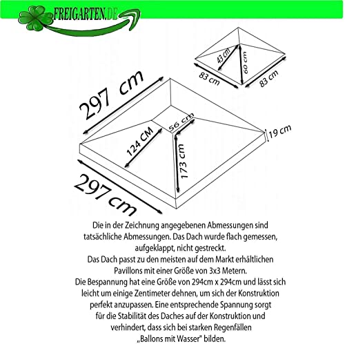 freigarten.de Techo de repuesto para cenador de 3 x 3 m, resistente al agua, material: Panama PCV Soft 370 g/m², extra fuerte, modelo 1 (verde)