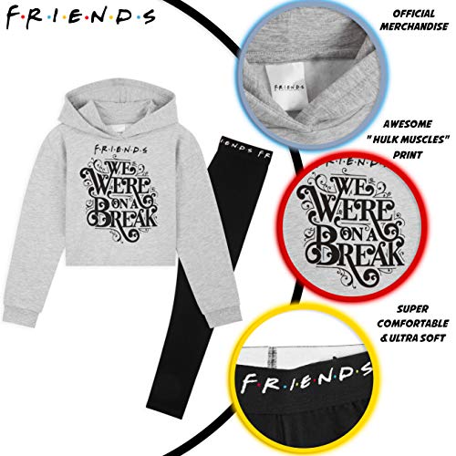 FRIENDS Chandal Niña, Ropa Niña de Algodon, Set de Sudadera con Capucha y Leggins Niña, Sudadera Niña Corta, Regalos para Niñas y Adolescentes 7-14 Años (Gris/Negro, 9/10)