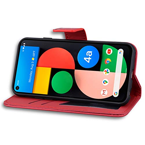 Funda Pixel 4a 5g, Carcasa Google Pixel 4a 5g con Tarjetero y Suporte, Google Pixel 4a 5g Funda Plegable Cartera, Flip Funda para Google Pixel 4a 5G, Protección Completa , Rojo