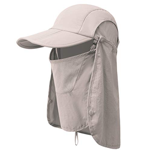 GADIEMENSS Folding Fishing Hat and Mask Quick Dry Sun Hat Neck Protector Cap Face Cap Baseball Protection UPF 50+ UV Protection Removable for Women Men Cap Hat Khaki