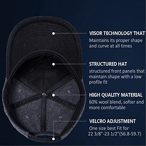 GADIEMKENSD Winter Baseball Caps Wool Dad Hat Warm Trucker Hats Work Cap Workout Thick for Mens Womens Clothing Sport Novelty The Dem En Apparel Fabric Woolen Men Black Gray