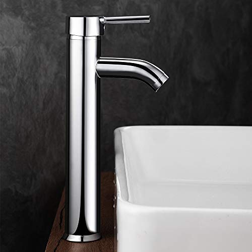 GAVAER Grifo de Lavabo, Grifo de Baño Durable Grifo de Lavabo, Alto Lavabo Práctico Monomando Grifo, Válvula De Cerámica,Grifo Mezclador Agua Fría y Caliente, Latón Cromado Grifos Fregadero.