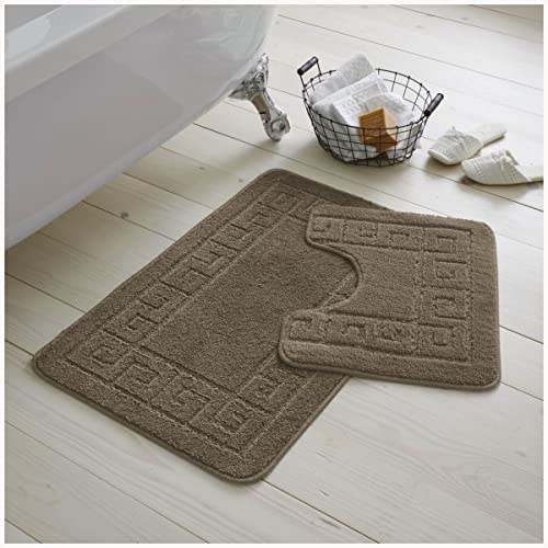 GC GAVENO CAVAILIA Ultra Plush - Juego de 2 Alfombrillas de baño griegas Antideslizantes, Extra absorbentes, 100% Polipropileno, tamaño Normal (50 x 80, 50 x 40 cm), Color marrón