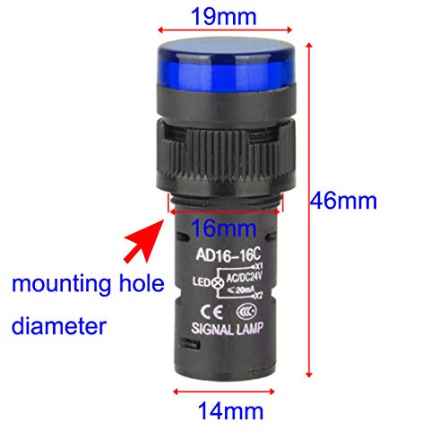 Gebildet 10 Piezas 16 mm Luz Indicadora 12-24 VCC LED Montaje en Panel Empotrado (Rojo/Verde/Azul/Naranja/Blanco, Cada Color 2 Piezas)