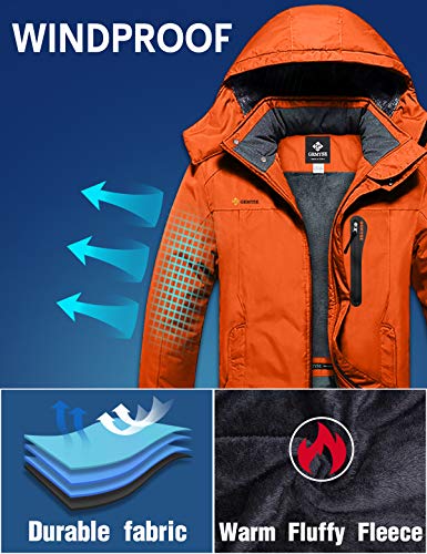 GEMYSE Chaqueta de Esquí Impermeable de Montaña para Hombre Abrigo de Invierno de Lana Antiviento con Capucha (Naranja,S)