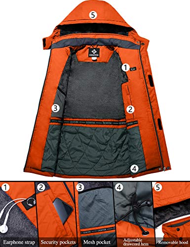 GEMYSE Chaqueta de Esquí Impermeable de Montaña para Hombre Abrigo de Invierno de Lana Antiviento con Capucha (Naranja,S)