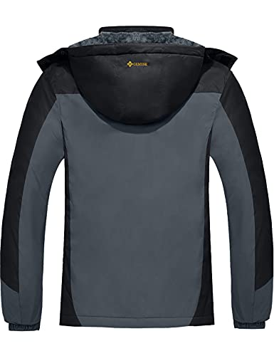 GEMYSE Chaqueta de Esquí Impermeable de Montaña para Hombre Abrigo de Invierno de Lana Antiviento con Capucha (Negro Gris 02,XL)