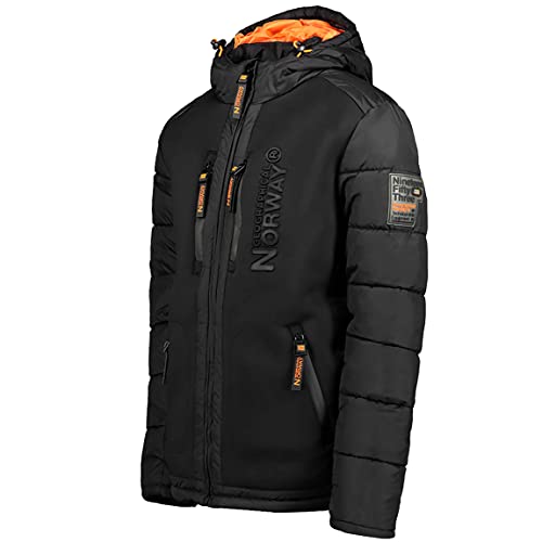 Geographical Norway Beachwood Men - Abrigo Para Hombre Resistente Viento - Chaqueta Acolchada Calor - Jacket Forro Impermeable Exterior (Negro S)