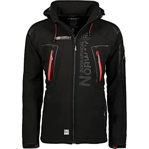 Geographical Norway - Chaqueta cortavientos para hombre, modelo: Techno, chaqueta de entretiempo con capucha, impermeable y funcional, anorak para exterior, vacaciones (Negro, L)