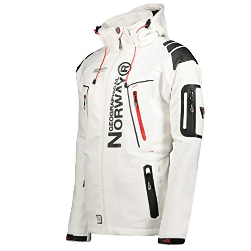 Geographical Norway Techno - Chaqueta flexible para hombre, con capucha desmontable, Hombre, blanco, small