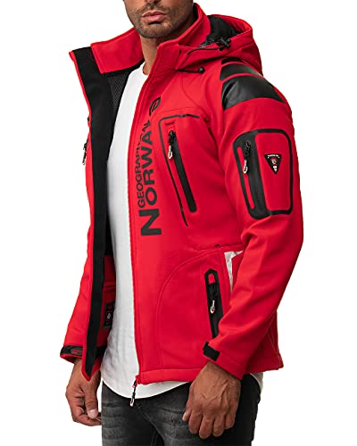 Geographical Norway Techno - Chaqueta flexible para hombre, con capucha desmontable, Hombre, color rojo, tamaño large