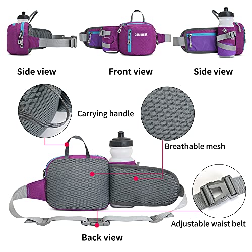 GERIINEER Riñoneras de Marcha Running de Acampada y Marcha Bolsos de Gimnasio Bolsos Bandolera para Hombre Mujer, Riñoneras Hombre y Mujer Impermeable con Correa Ajustable (Morado)