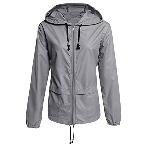 Ghemdilmn Chubasquero ligero con capucha para mujer, resistente al agua, plegable, Active Outdoor chubasquero cortavientos, chaqueta de lluvia para bicicleta, gris, M