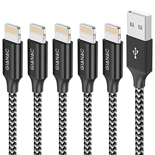 GIANAC Cable Cargador iPhone, [5Pack 0.25M 0.5M 1M 2M 3M] MFI Cable Lightning Carga Rápida Trenzado de Nylon Cargador iPhone Compatible con Apple iPhone 11 XS MAX XR X 8 Plus 7 Plus 6S 6 Plus