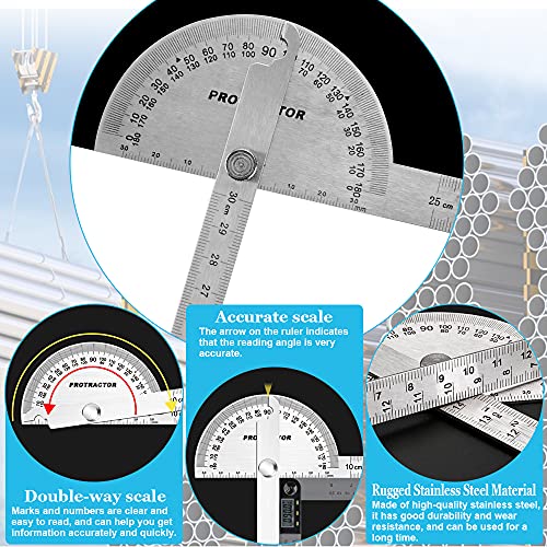 GIRAFEDA Medir Angulos con Transportador 180 Grados 250mm Transportador de Angulos Porta Angulos Medicion de Angulos con Transportador Transportador para Medir Angulos para Carpintero (Double Brazo)