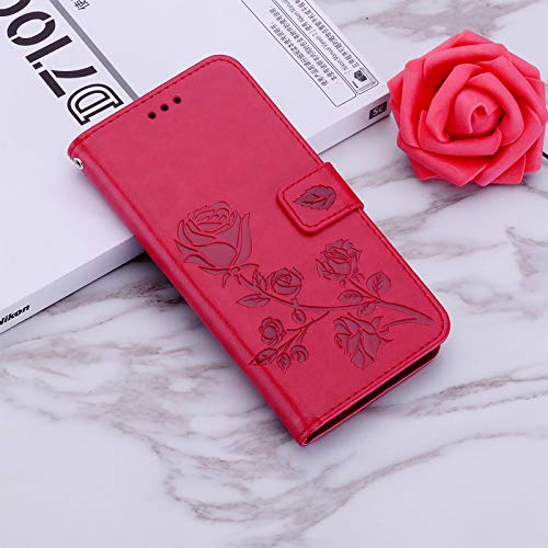 GOKEN Funda para Huawei Nova 8i / Honor 50 Lite Funda, Leather Folio Carcasa con Billetera, Flor Rosa 3D, Magnética Premium TPU/PU Cuero FILP Case Cover con Soporte/Tapa Tarjetas, Rojo