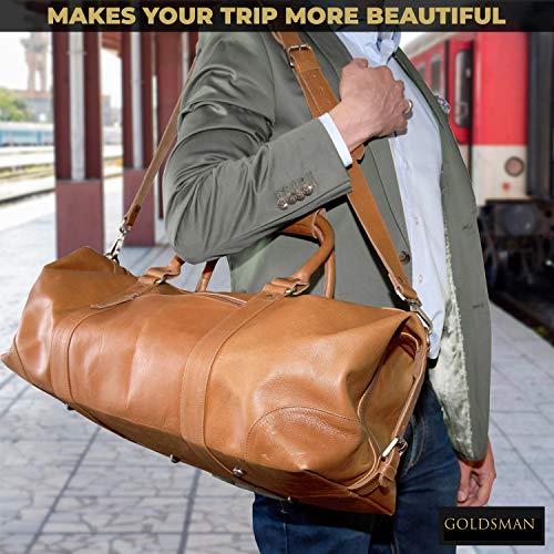 Goldsman Bolsa de viaje de piel de grano completo para viajes de fin de semana como equipaje de mano, color Marrón, talla Einheitsgröße