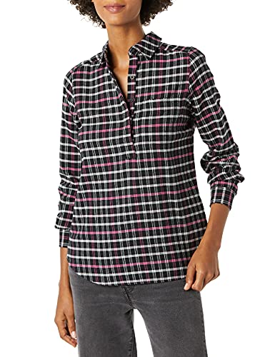 Goodthreads Brushed Flannel Popover Shirt Camisa, Negro/Rosa, Cuadros Escoceses, M