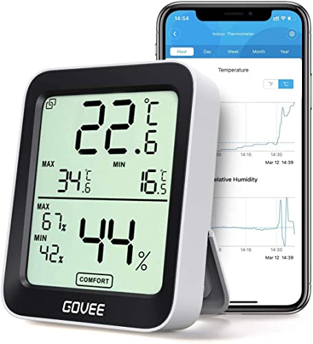 Govee Termómetro Higrómetro, LCD Bluetooth Medidor Digital Humedad y Temperatura Interior con Función Almacenamiento de Datos y Alerta, para Habitación