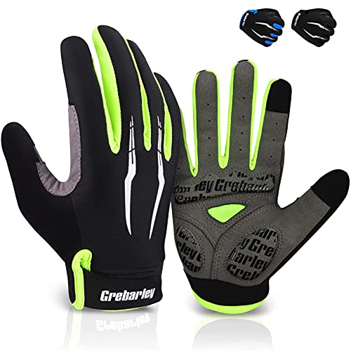 Grebarley Guantes de Ciclismo,Guantes MTB,Antideslizante Pantalla Táctil Tela Transpirable Adecuado para Ciclismo de Montaña Todo el Vehículo de Terreno (Versión Mejorada Verde, XL)