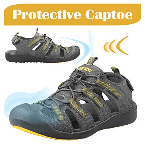 GRITION Sandalias Hombre Verano Punta Cerrada Sandalias de Deporte de Gran Tamaño Sandalias de Protección Rápida Dry Toecap Verano (41EU G)