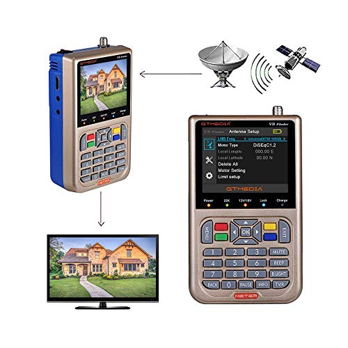 GT MEDIA V8 Satfinder Meter Localizador de señal de satélites Digital Buscador de Satélite Medidor de Campo HD 1080P DVB-S/S2/S2X, 3.5" LCD Visualización de la Pantalla