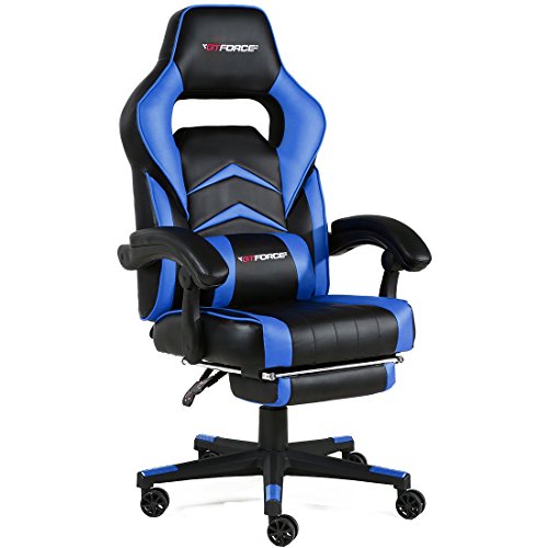 GTFORCE Turbo - Silla gamer reclinable para el ordenador - Ideal para casa y el trabajo - Cuero sintético - Azul