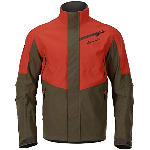 Härkila Wildboar Pro - Chaqueta impermeable de caza para hombre, color naranja con membrana Gore-Tex, todo el año, Drückjagd, Hombre, color Naranja y verde salvaje., tamaño 48