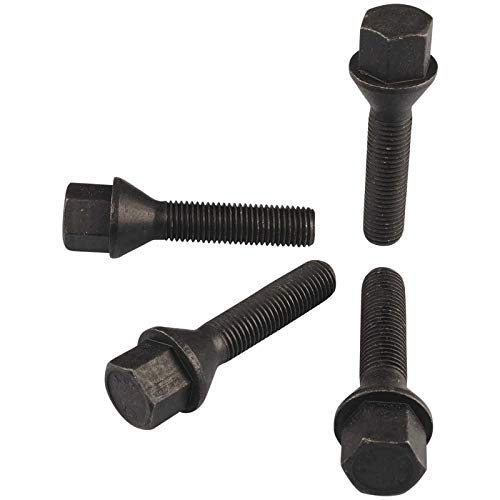 Haskyy 10 Tornillos de Rueda Pernos Negro Cono M12x1, 5 en Varios Largos de Mango para Elegir - Negro, 40mm