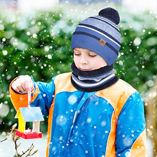 heekpek Sombrero Bufanda Guantes Conjunto de Punto Unisex Niñas Niños Caliente Set de Bufanda Gorro y Guantes Beanie Punto Caps Guantes Bufanda Tubular 3 Piezas Set Invierno