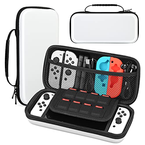 HEYSTOP Funda para Switch OLED y Nintendo Switch, Funda de Viaje Switch con Más Espacio de Almacenamiento para 8 Juegos, Funda para Nintendo Switch Console & Accesorios, Blanco