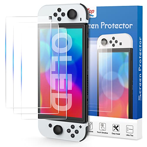 HEYSTOP Protector de Pantalla para Nintendo Switch OLED, Cristal Templado para Switch OLED Modelo Fácil Instalación, Sin Burbujas, Alta Definicion, 9H Dureza, Anti-Arañazos - 3 Piezas