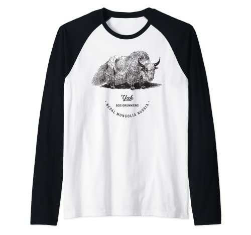 Himalaya Yak Tibet Vintage Animal Print Cumpleaños Mujeres Hombres Camiseta Manga Raglan