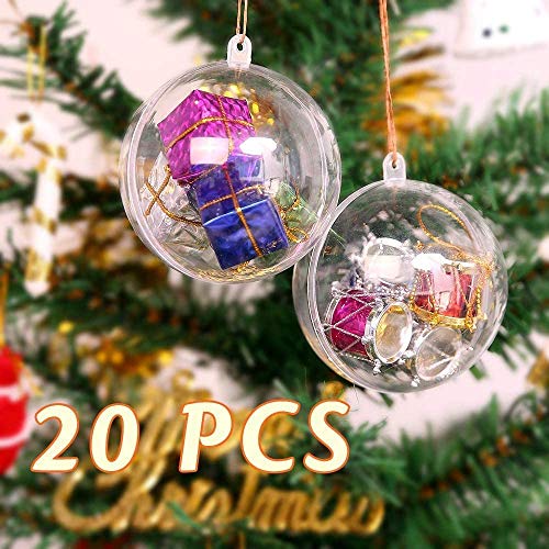 himaly 20 pcs 8cm Bolas de Navidad Transparente de Plástico Acrílico Rellenable 80mm Bola Navidad Plástico Transparente para Llenado de Decoraciones de Árboles de Navidad Bodas Bautismo