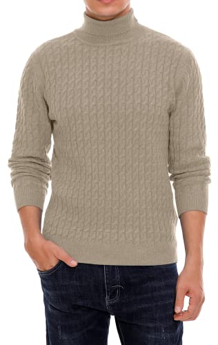 Hisir Jersey Cuello Alto Hombre Invierno Sueter Manga Larga Cálido Jerseys de Punto para Hombres (Caqui, M)