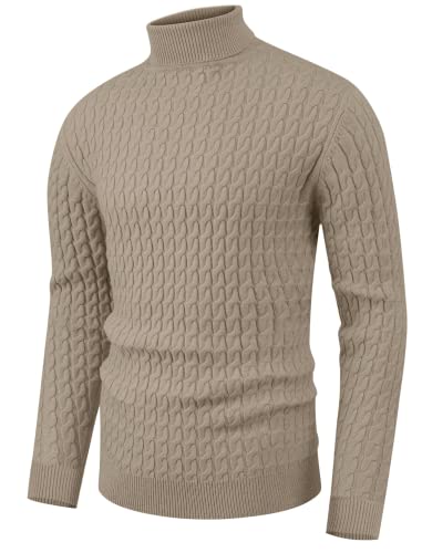 Hisir Jersey Cuello Alto Hombre Invierno Sueter Manga Larga Cálido Jerseys de Punto para Hombres (Caqui, M)