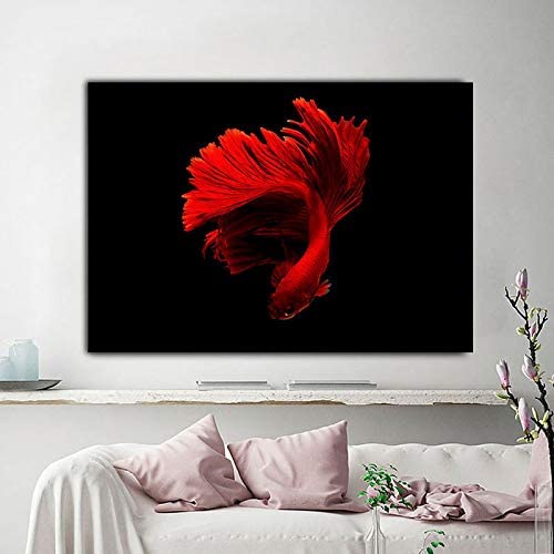 HJKLP Laminas para Cuadros Pinturas En Lienzo Arte De Pared Pinturas De Peces Rojos Betta Poster Submarinos E Cuadros Impresas De Animales para La Decoracion De La Salon De Estar 60x90cm x1 Sin Marco