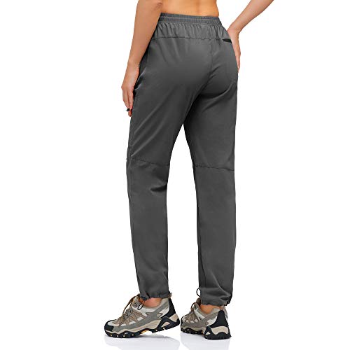 HMIYA Pantalones Trekking Mujer Pantalón de Senderismo Ligeros Secado Rápido Protección UV con Bolsillos Cremallera(Gris Oscuro，L)