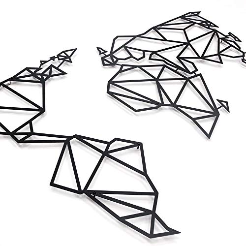 Hoagard Metal World Map - Decoración geométrica para Pared - Mapamundi - Metal - Negro - 60 x 100 cm