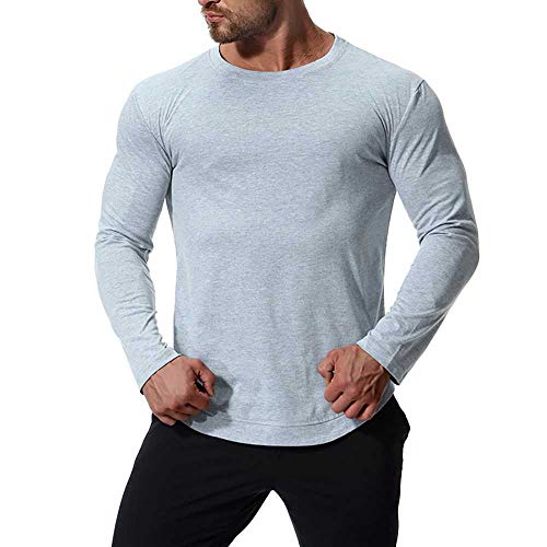 Hombres Algodón Camiseta de Manga Larga Camiseta con Cuello Redondo Pectoral Pullover Top Sudaderas (Color : 1, Size : S)