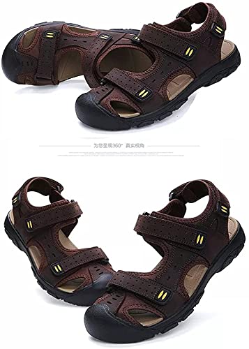 Hombres Sandalias Deportivas Verano Senderismo Chanclas Trekking Zapatos Cuero Playa Zapatillas Pescador Deporte Transpirable Antideslizantes(Marrón,40/41 EU,25.5CM De talón a Dedo del pie