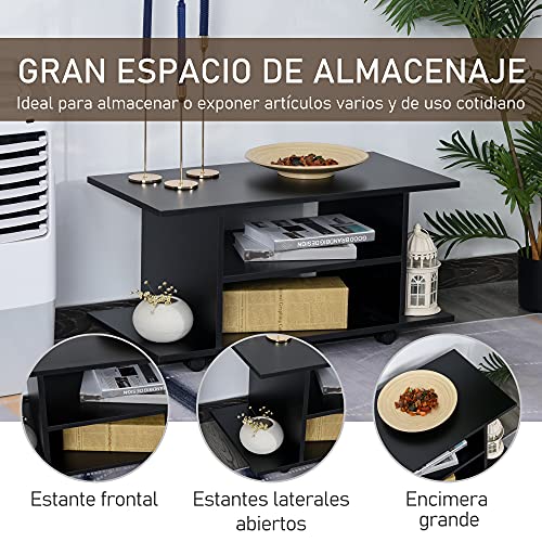 HOMCOM Mueble para Televisión Mesa para TV con Estantes y Ruedas con Bloqueo Superficie de Melamina 80x40x40 cm Negro