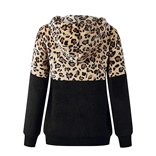 Hoodie Mujer Sudadera Caliente y Esponjoso Half-Zip Sudadera de Lana Sudadera con Estampado de Leopardo Costuras Hoodies for Women Cordón Ajustable Abrigos Mujer Rebajas 5 Colors Grandes S-5xl