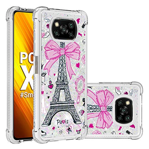 HopMore Glitter Funda para Xiaomi Poco X3 NFC Purpurina Silicona Cover 3D Liquido Brillante Dibujos Transparente Carcasa Xiaomi Poco X3 NFC Resistente Antigolpes Case Protección - Turm