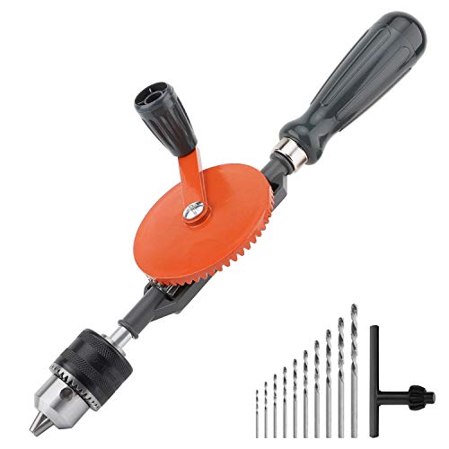 Housolution Taladro Manual de Mano, 3/8 Inches (1.5-10mm) Capacidad de Precisión de Mandriles Herramientas de Dobles de Acero Fundido para Madera, PVC, Plastico - Naranja