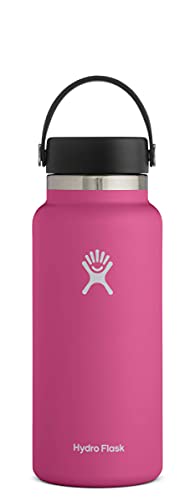 HYDRO FLASK - Cantimplora Isotérmica 946 ml, Botella Térmica de Acero Inox, Termo Aislamiento al Vacío, Tapón Flex Cap Antifugas y Asa, Libre de BPA, Apertura Ancha, Carnation