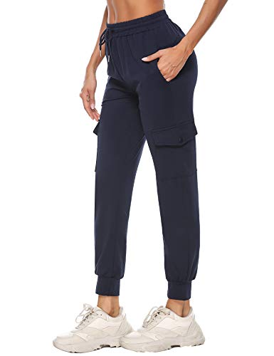 iClosam Pantalón Chándal Mujer Largos Pantalones Mujer con Bolsillos Algodón Pantalones Deportivos Comodo y Transpirable para Jogger Yoga Fitness Correr Azul XL