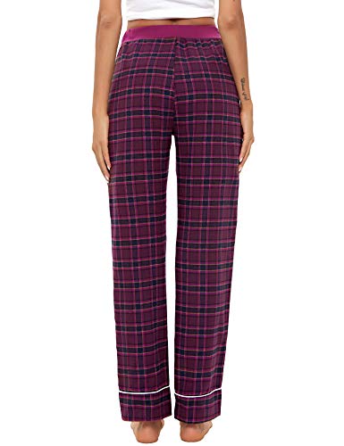 iClosam Pantalones Largos de Pijama Mujer 100% Algodón Pantalones Cuadros de Un Ajuste Relajado Suave y Comodo para Dormir S-XXL